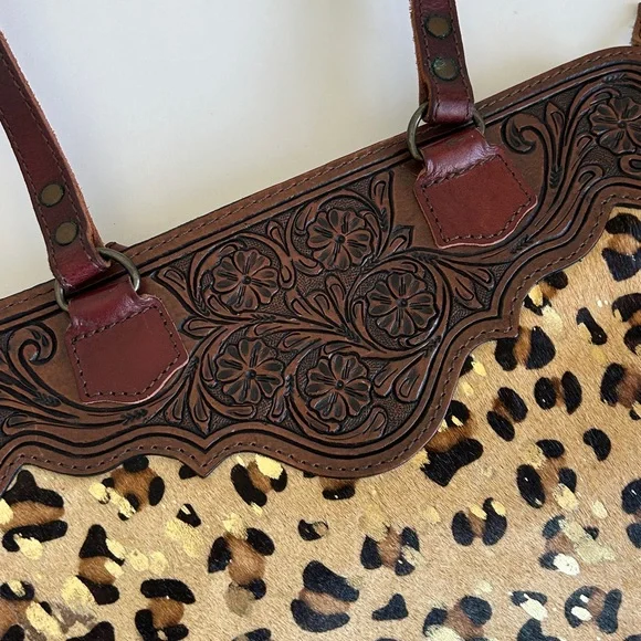 American Darling Cheetah Print & Gold Fringed Cowhide & Leather Purse /Tote Bag - Picture 4 of 15